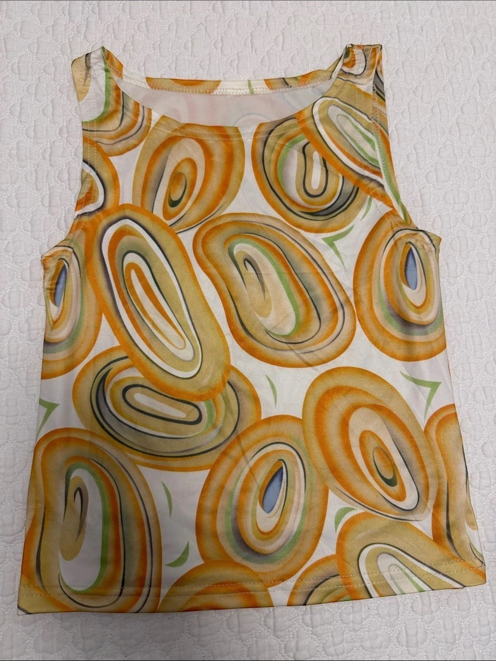 Abstract Print Tank Top in Orange & White Like New